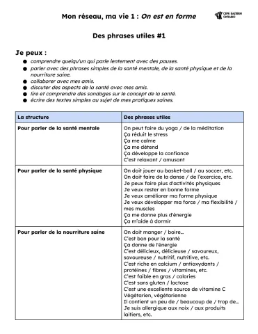 Phrases utiles #1 - On est en forme