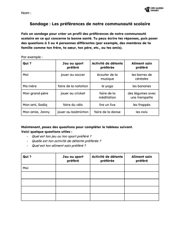 Sondage : Les préférences de notre communauté scolaire