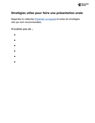 Fiche CO : Stratégies utiles pour faire une présentation orale
