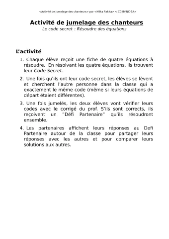 Code secret : résoudre des équations (activité de jumelage)