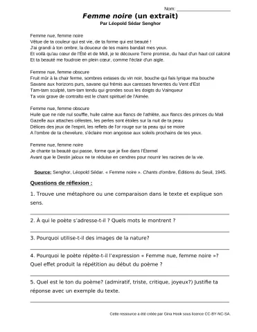 Analyse de poème : "Femme noire" de Senghor