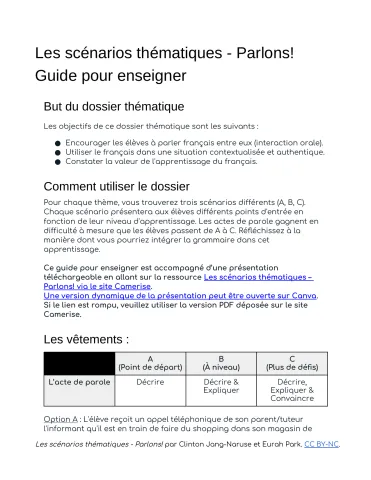 Les scénarios thématiques - Parlons!