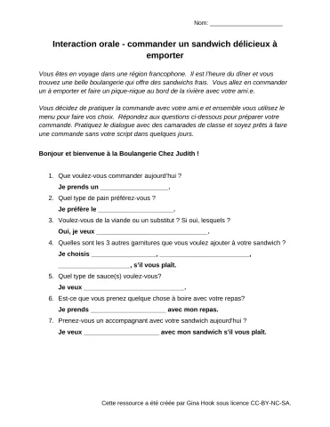 Interaction orale - Comment commander un sandwich délicieux