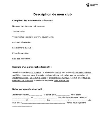 Fiche : Description de mon club
