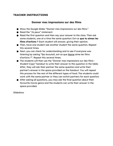Donner mes impressions sur des films - Fiche pour enseigner et pour l'élève