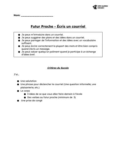 Comment écrire un email : Fiche élève #2