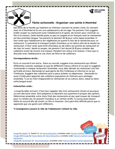 Tâche actionnelle - Organiser une soirée à Montréal