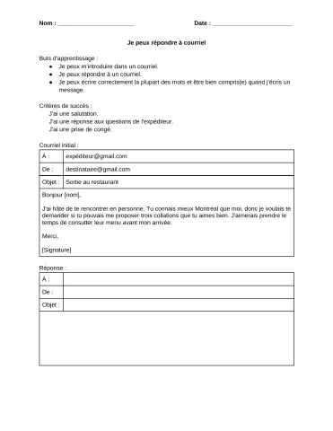 Comment répondre à un courriel : Fiche élève