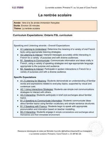 La rentrée scolaire