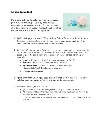 Le jeu de budget