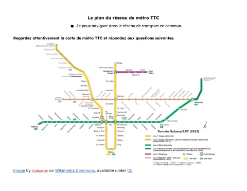 Carte du métro TTC : questions de compréhension