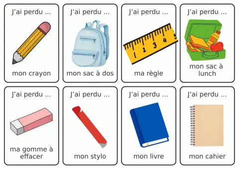 Jeu des objets d'école