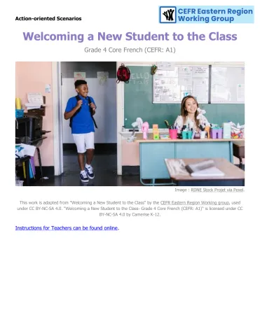 Welcoming a New Student to the Class (Grade 4 Core French, CEFR A1)