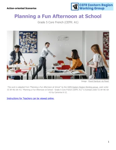 Planning a Fun Afternoon at School (Grade 5 Core French, CEFR A1)