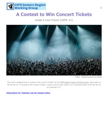 Contest to Win Concert Tickets (Grade 6 Core French, CEFR A1)