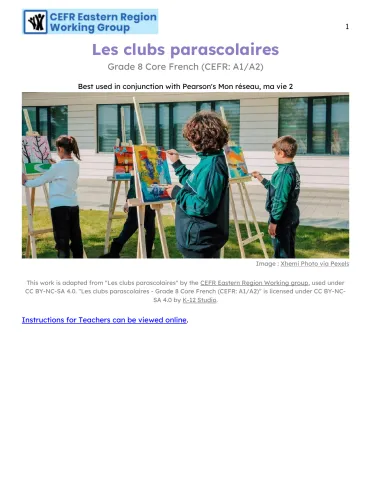 Les clubs parascolaires (Grade 8 Core French A1/A2)