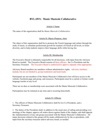 Manie Musicale Collaborative Bylaws