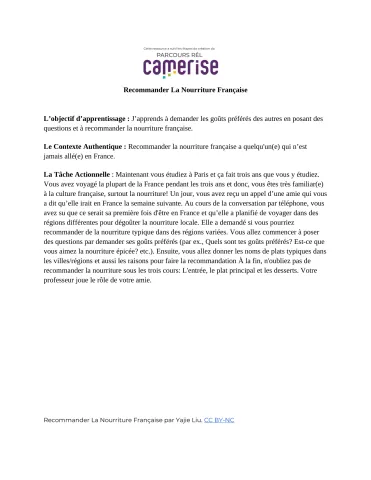 Recommander la nourriture française