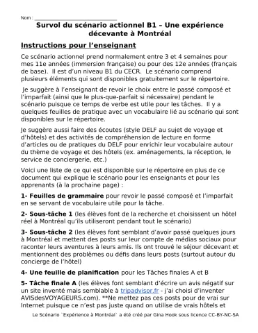 Survol du scénario actionnel - Une expérience décevante à Montréal