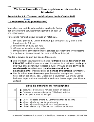 Scénario actionnel Une expérience décevante à Montréal - Sous-tâche 1