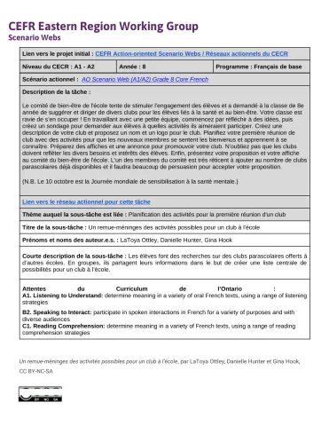 Un remue-méninges des activités possibles pour un club à l’école