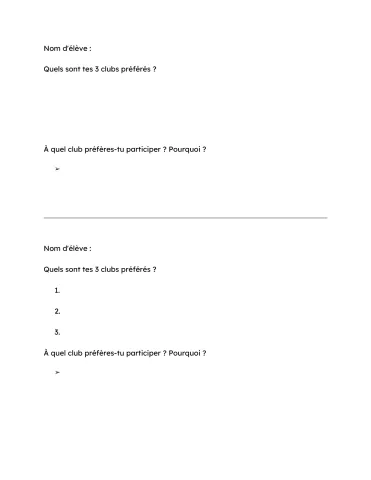 Exit ticket - Les clubs parascolaires