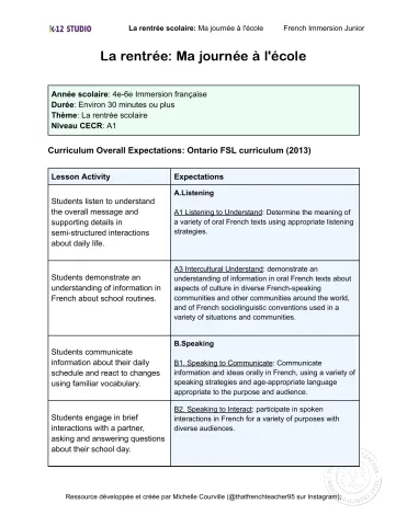 La rentrée_Ma journée à l'école