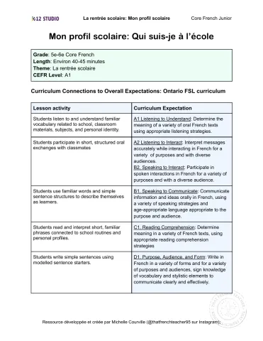 La rentrée: Mon profil d'apprenant