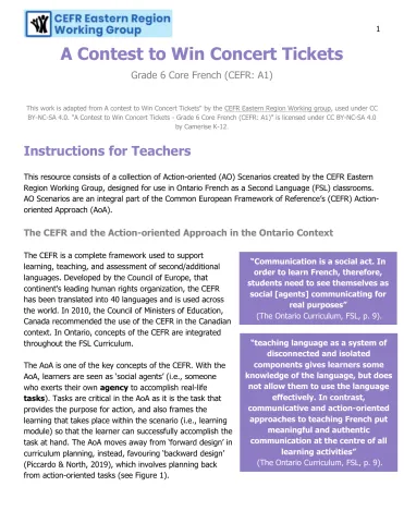 Contest to Win Concert Tickets (Grade 6 Core French, CEFR A1)